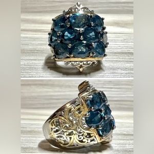 Gems En Vogue Three-Row London Blue Topaz Wide Band Cluster Ring, Size 5